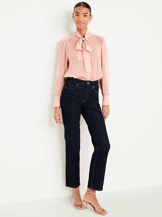 Image number 3 showing, Long-Sleeve Tie-Neck Chiffon Top