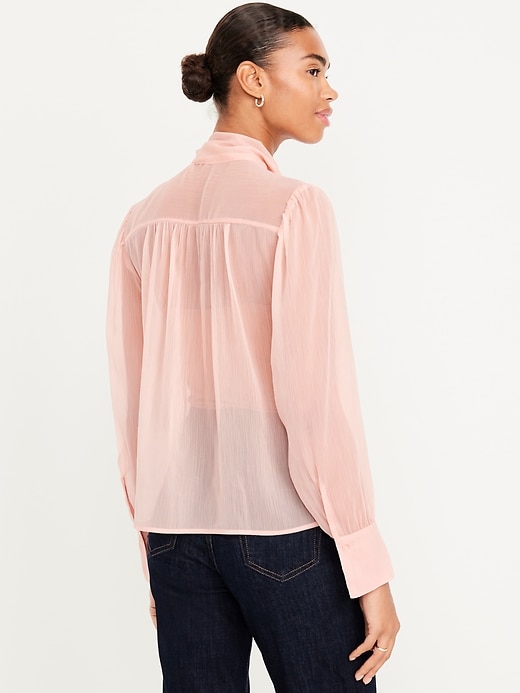 Image number 2 showing, Long-Sleeve Tie-Neck Chiffon Top