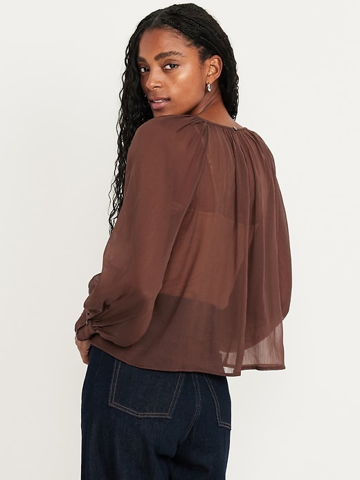 Image number 2 showing, Shirred Chiffon Long-Sleeve Top