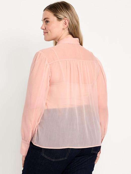Image number 8 showing, Long-Sleeve Tie-Neck Chiffon Top