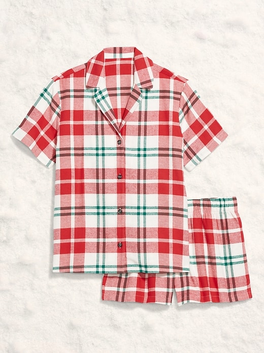 L'image numéro 4 présente Pyjama court en flanelle à carreaux pour femme