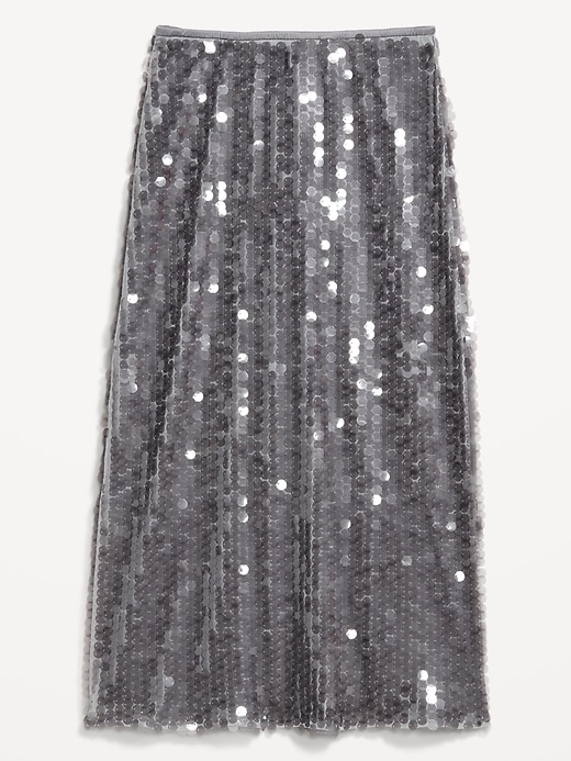 L'image numéro 5 présente Jupe droite mi-longue à taille haute à paillettes