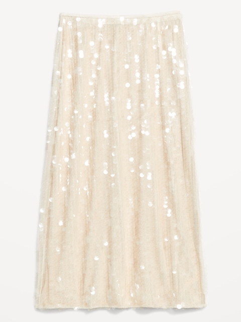 Jupe droite mi-longue à taille haute à paillettes