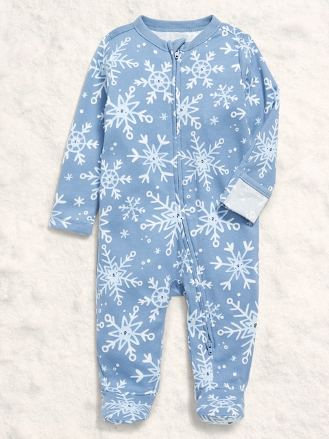 2-Way-Zip Sleep & Play Footed One-Piece for Baby - Snowflake Blue