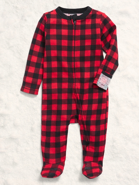 2-Way-Zip Sleep & Play Footed One-Piece for Baby - Red Buffalo Check