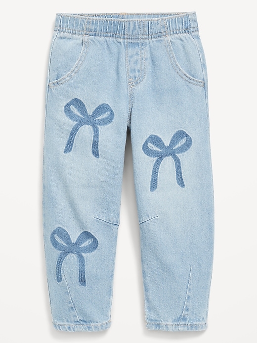 Image number 3 showing, Pull-On Baggy Bow Barrel-Leg Jeans for Toddler Girls