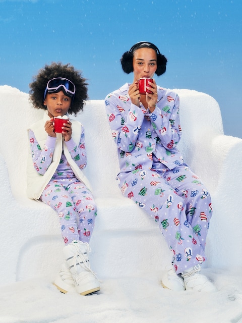Printed Flannel Pajama Pant Set for Women - Purple Mugs (Match The Fam!)
