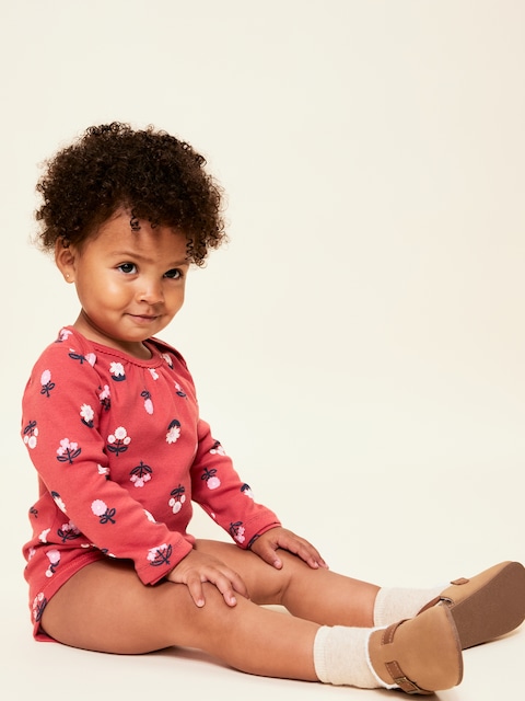 Printed Long-Sleeve Bodysuit for Baby - Red Floral