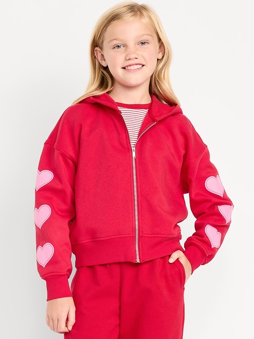 Image number 1 showing, Favorite Fleece Printed Zip-Front Hoodie for Girls