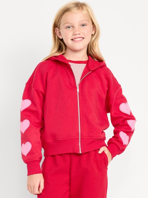 Favorite Fleece Printed Zip-Front Hoodie for Girls - Roma Red