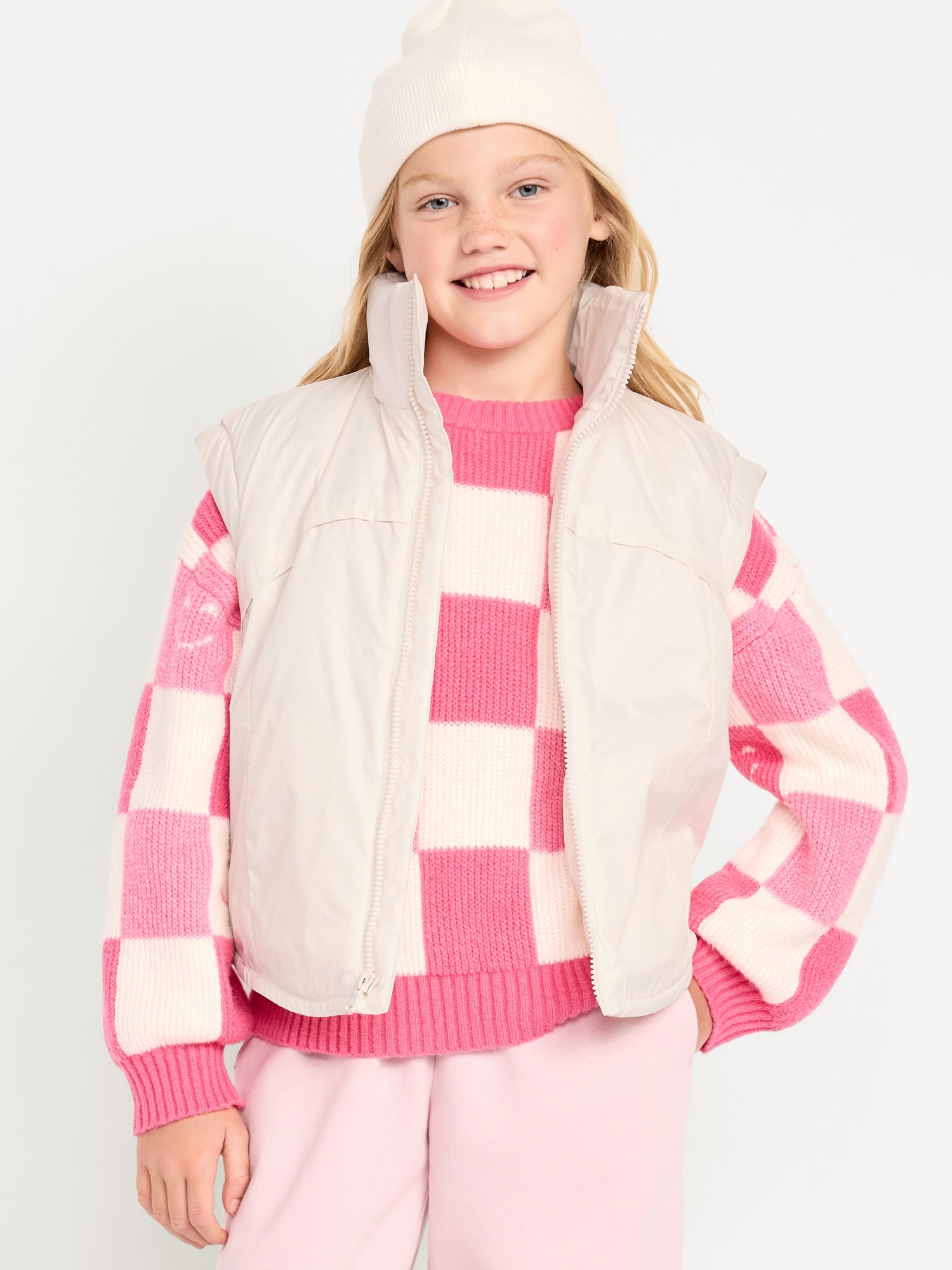 Water-Resistant Quilted Zip-Front Vest for Girls