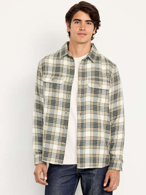 Loose Fit Textured Plaid Pocket Shirt