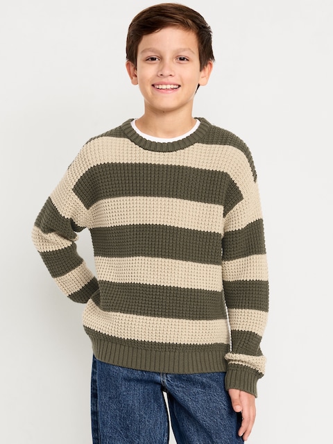 Loose Striped Crew-Neck Sweater for Boys - Forest Floor
