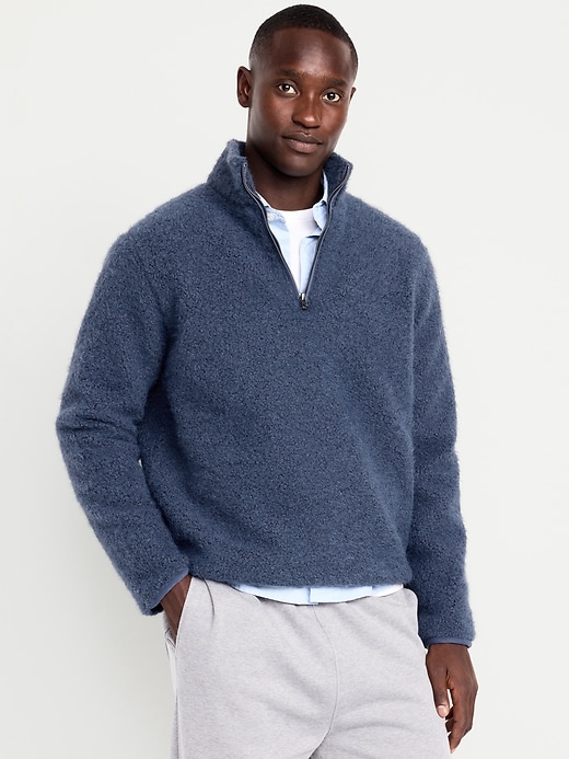 Image number 1 showing, Loose Bouclé Sherpa Quarter-Zip Pullover