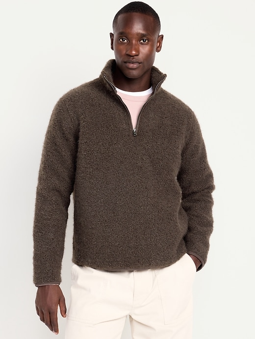 Image number 1 showing, Loose Bouclé Sherpa Quarter-Zip Pullover