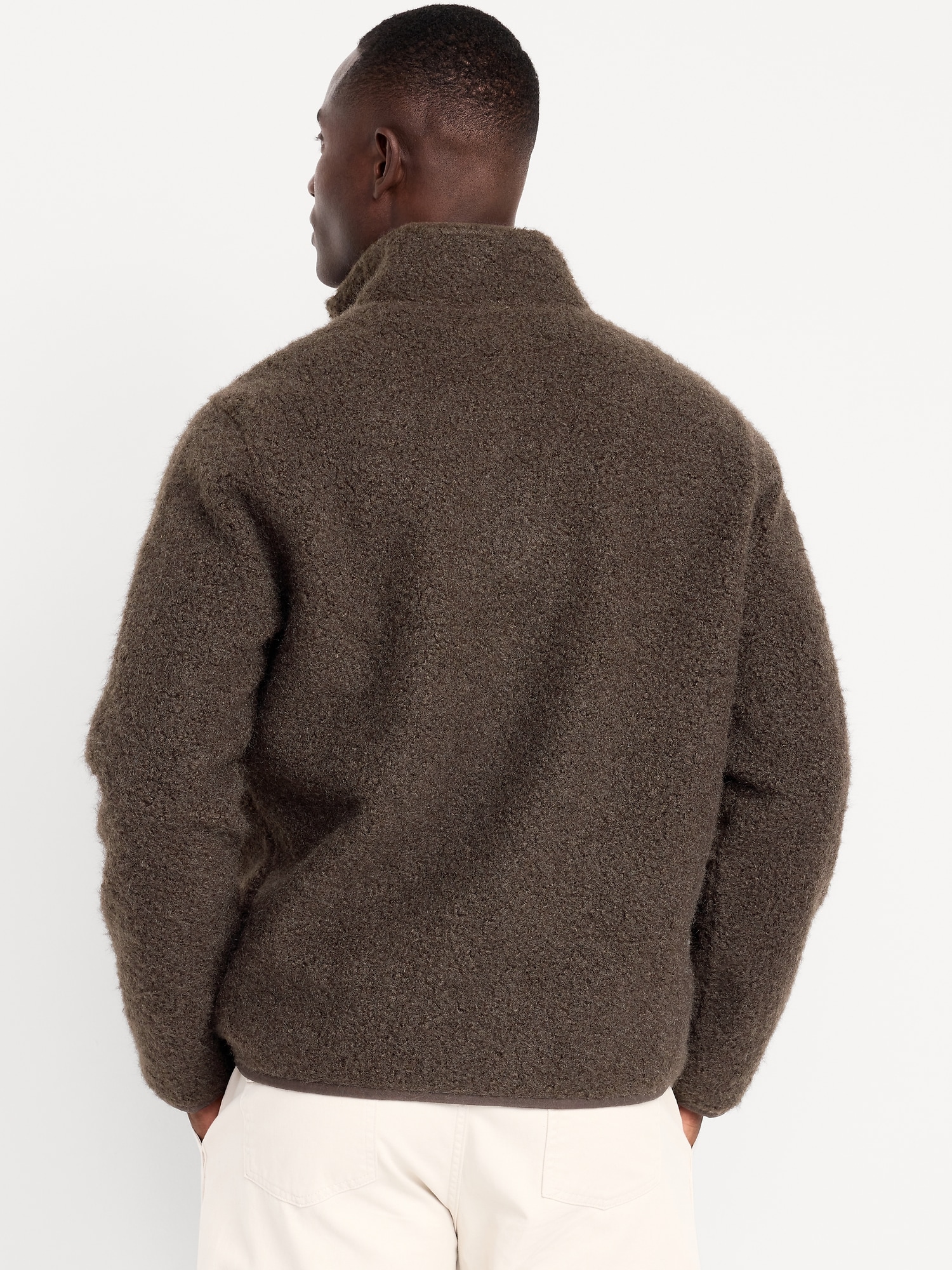 Loose Bouclé Sherpa Quarter-Zip Pullover