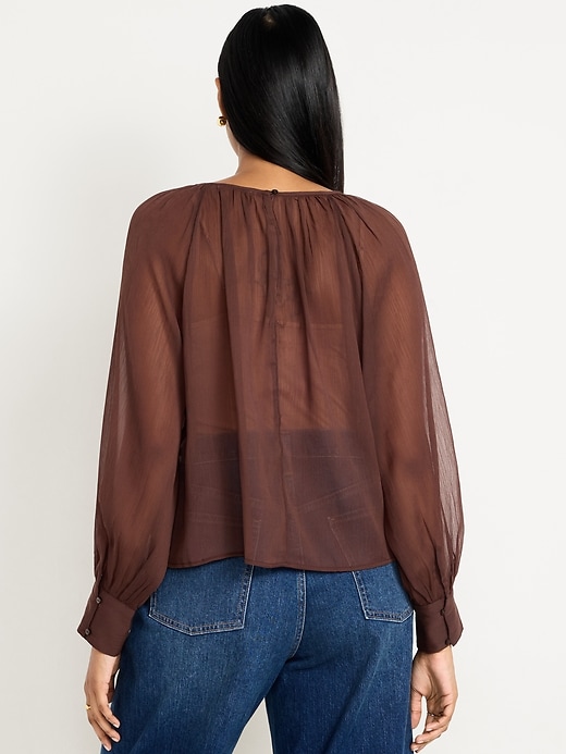 Image number 4 showing, Shirred Chiffon Long-Sleeve Top