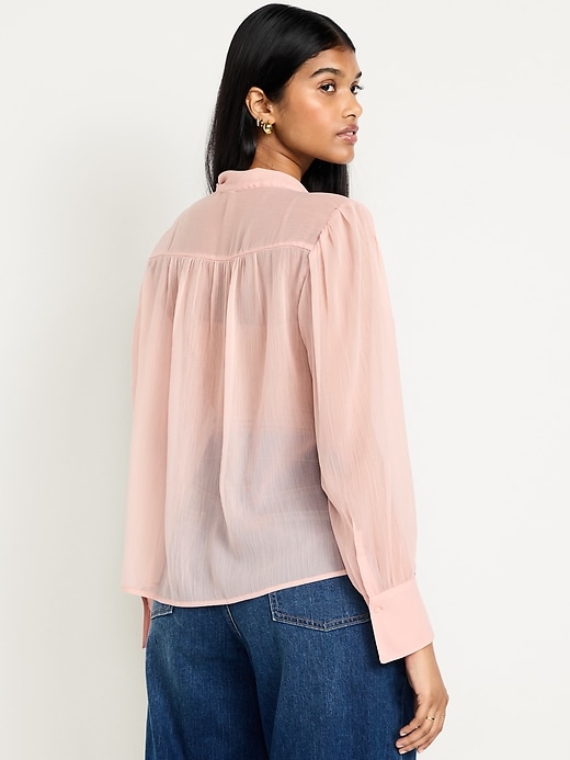 Image number 6 showing, Long-Sleeve Tie-Neck Chiffon Top