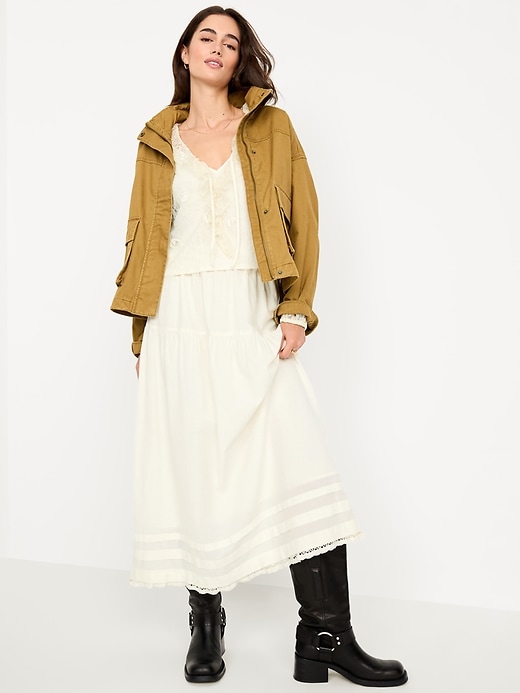 Image number 1 showing, High-Waisted Tiered A-Line Maxi Skirt