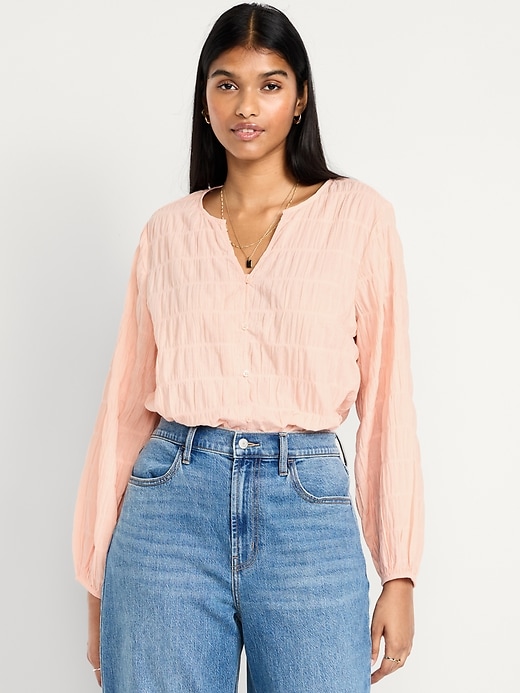 Image number 5 showing, Button-Down Smocked Top