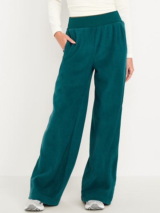 Image number 1 showing, Extra High-Waisted Microfleece Wide-Leg Pants