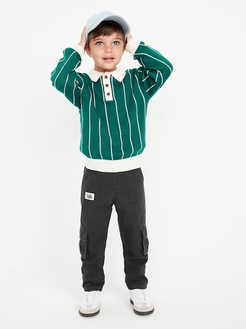 Long-Sleeve Collared Sweater for Toddler Boys - Green Stripe
