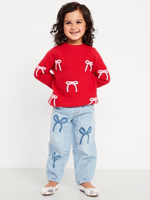 Image number 5 showing, Pull-On Baggy Bow Barrel-Leg Jeans for Toddler Girls