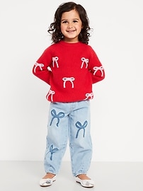 Image number 5 showing, Pull-On Baggy Bow Barrel-Leg Jeans for Toddler Girls