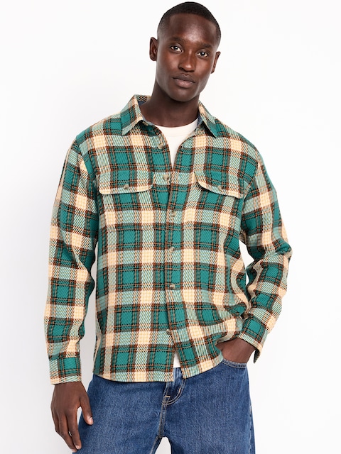 Loose Fit Textured Plaid Pocket Shirt