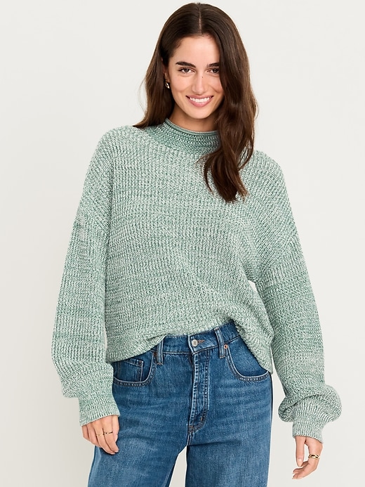 Image number 1 showing, Roll-Neck Marled Seaside Cotton Sweater
