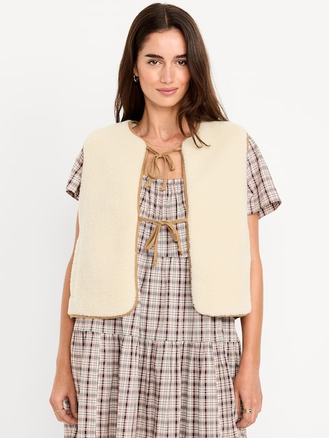 Tie-Front Sherpa Vest - Cozy Cashmere