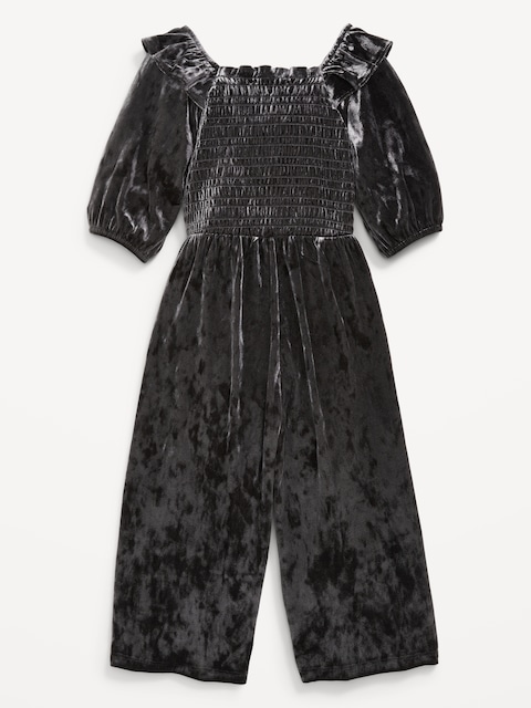 Smocked Velvet Jumpsuit for Toddler Girls - Panther