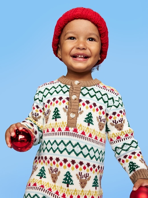 L'image numéro 4 présente Une-pièce henley en tricot à manches longues pour bébé