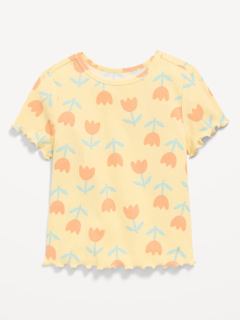 T-SHIRT À MANCHES COURTES À BORDURE ONDULÉE À MOTIF POUR TOUTE-PETITE FILLE