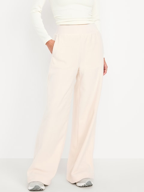 Extra High-Waisted Microfleece Wide-Leg Pants - Howlite