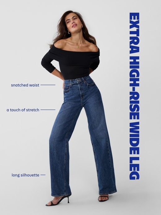 L'image numéro 9 présente Jean à jambe large et taille très haute