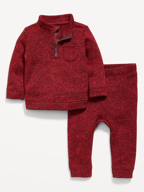 Sweater-Fleece Half-Zip and Pants Set for Baby - Clove