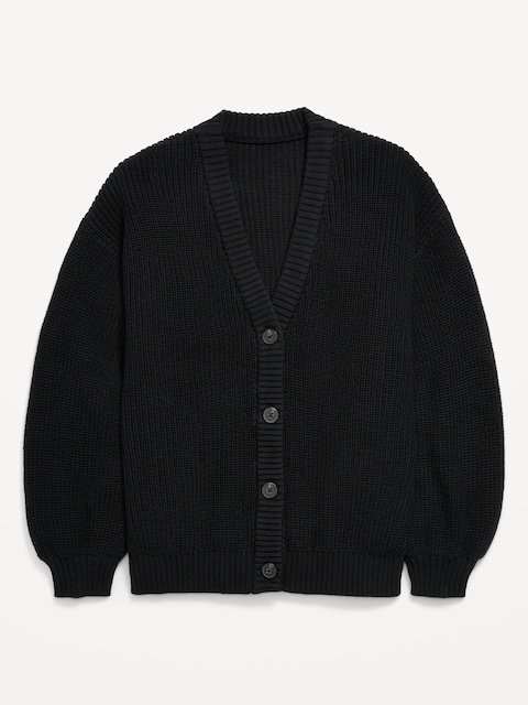 Slouchy Button-Front Cardigan Sweater for Girls - Light Black Heather