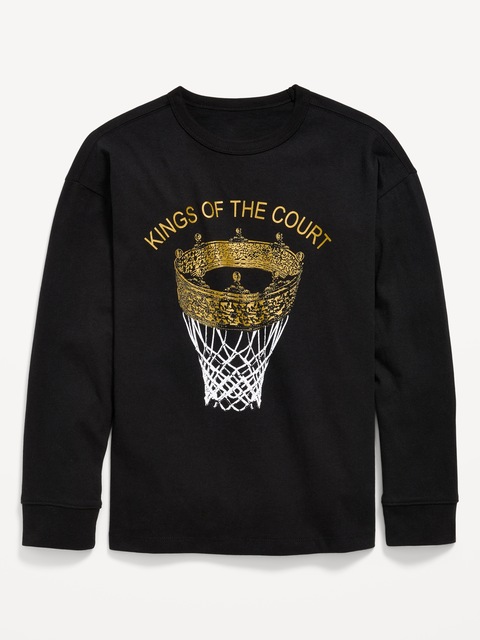 Oversized Long-Sleeve Graphic T-Shirt for Boys - Black Jack