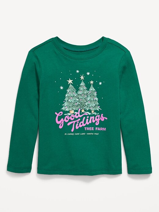 Image number 1 showing, Long-Sleeve Holiday Graphic T-Shirt for Toddler Girls