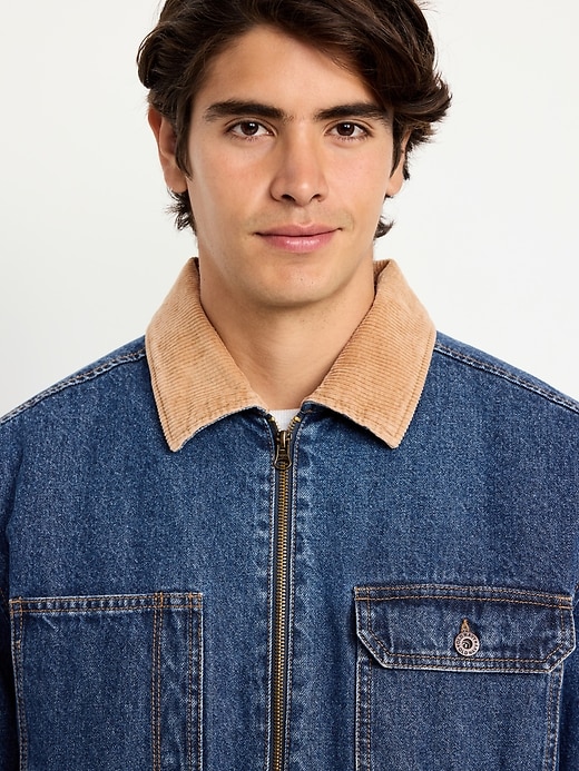 L'image numéro 6 présente Veste de travail en denim à glissière et à doublure en sherpa