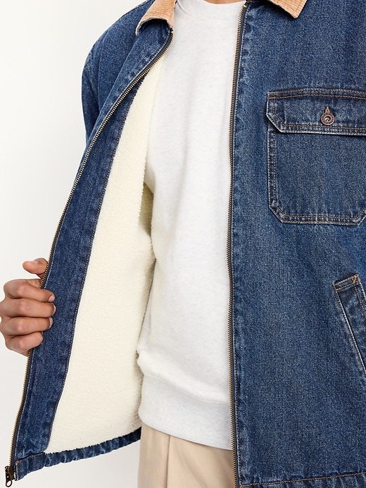 L'image numéro 5 présente Veste de travail en denim à glissière et à doublure en sherpa