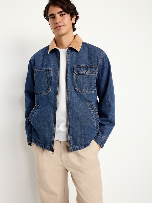 L'image numéro 3 présente Veste de travail en denim à glissière et à doublure en sherpa