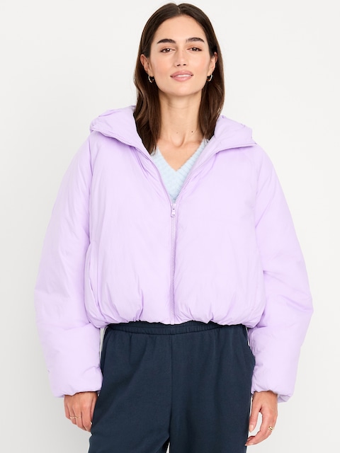 Water-Resistant Cropped Zip Puffer Jacket