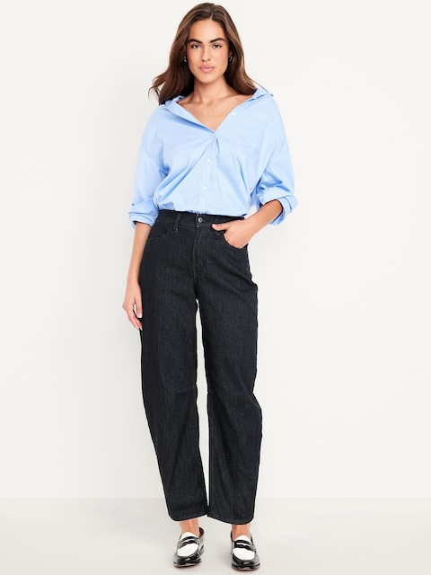 High-Waisted Wow Barrel Ankle Jeans - Washed Black