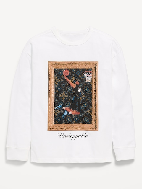 Oversized Long-Sleeve Graphic T-Shirt for Boys - White Lilies
