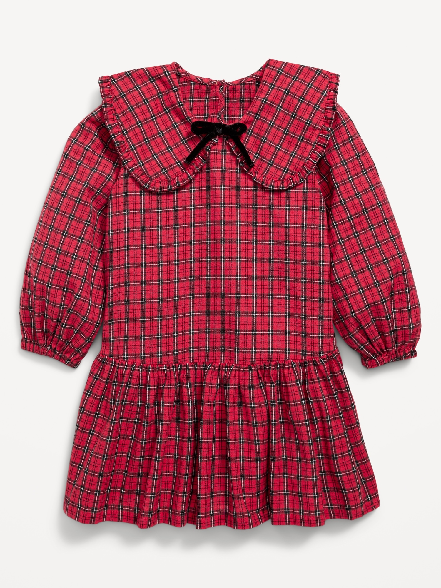 Long-Sleeve Plaid Collared Dress for Toddler Girls