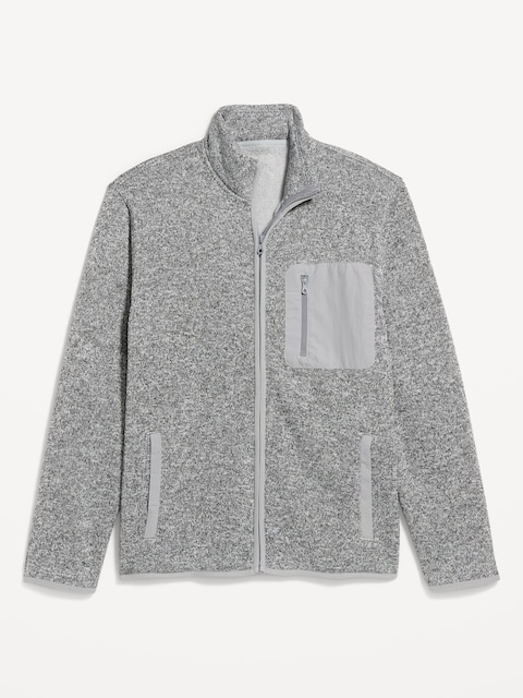 Sherpa-Lined Fleece-Knit Jacket - Gray Marl