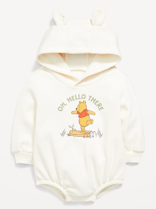 Image number 1 showing, Disney© Hooded Winnie the Pooh Fleece One-Piece Romper for Baby