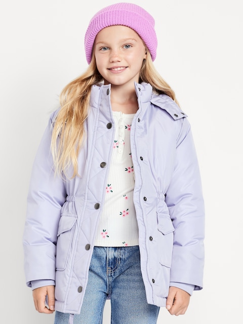 Parka hydrorésistant à capuchon pour fille - Phosphorescent